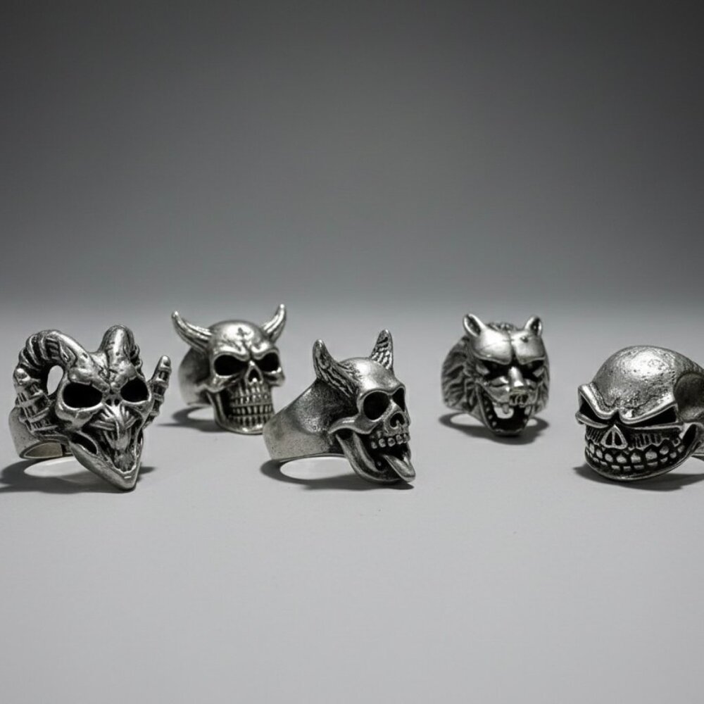 Antique Silver Skull Ring: Adjustable Gothic Ring, Statement Biker Jewellery